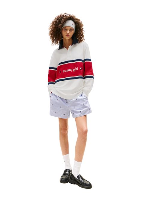 Polo rugby Tommy Girl relaxed fit con logo sul retro